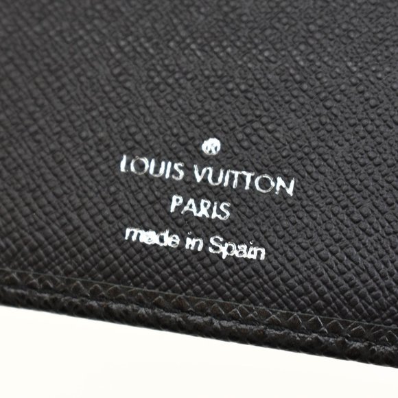 LOUIS VUITTON: Black, "Taiga" Leather "LV" Logo Folding Wallet (xv) - Picture 8 of 10